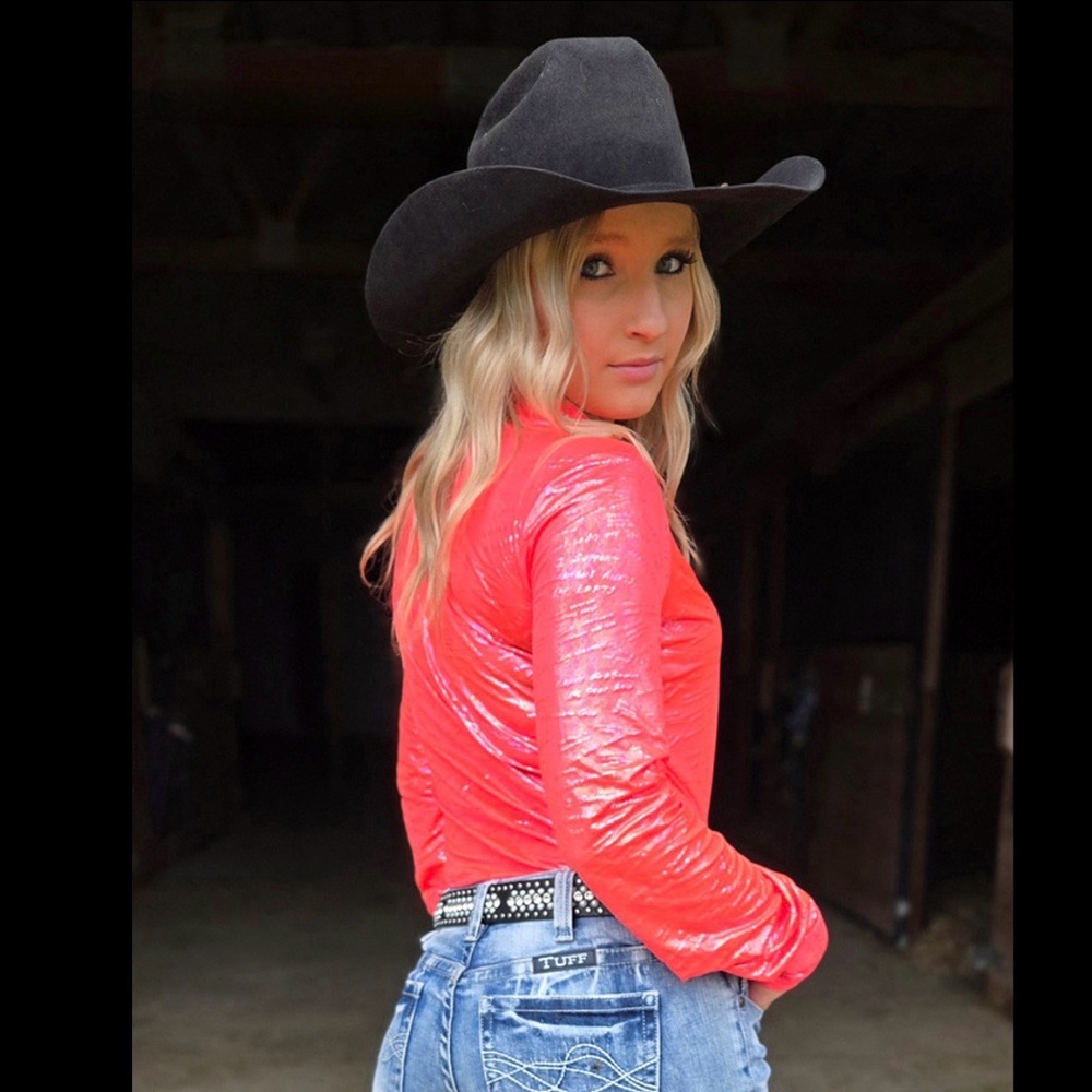 Cowgirl Tuff Bright Coral Long Sleeve Western Top